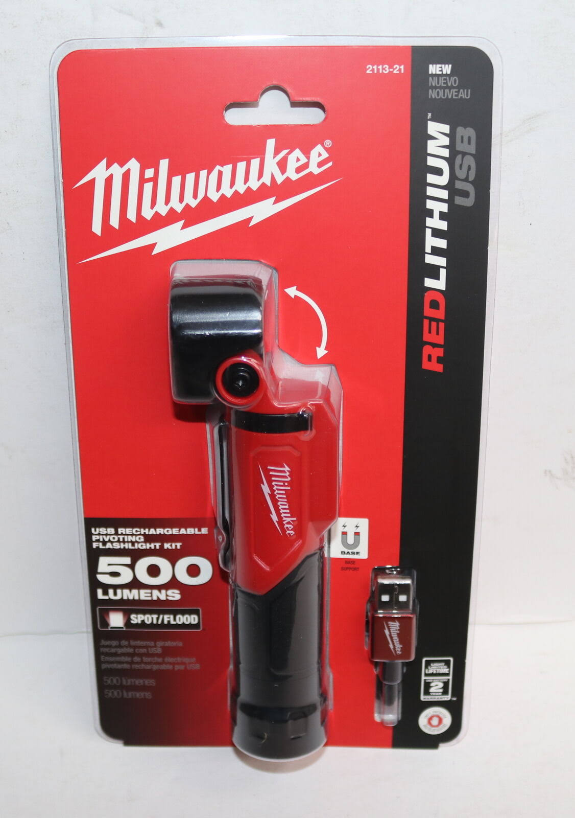 Milwaukee 2113-21 Rechargeable Pivoting LED Flashlight, 500 Lumens