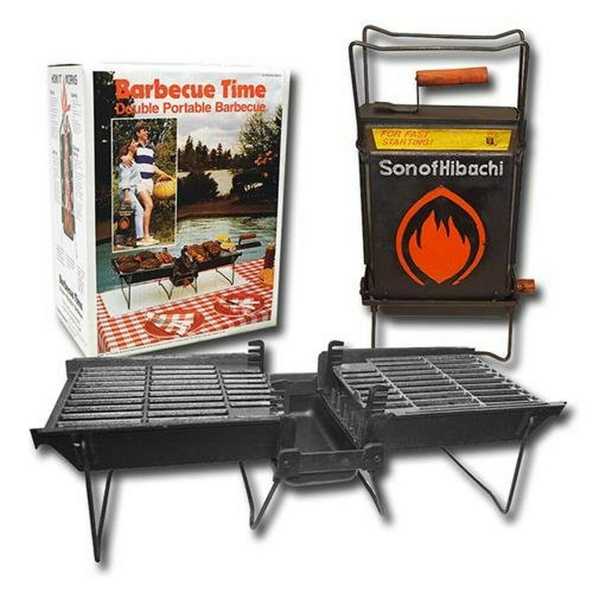 Mr. Flame Son of Hibachi Portable Vintage Charcoal Grill, Crafted from Cast Iron