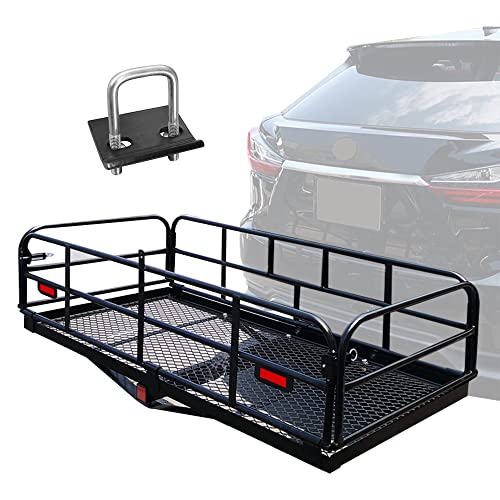 Folding 500-Lb. Hitch-Mount Cargo Carrier with 60 x 24 x 14.4-Inch Basket, Fits 2-Inch Receivers for Cars and SUVs