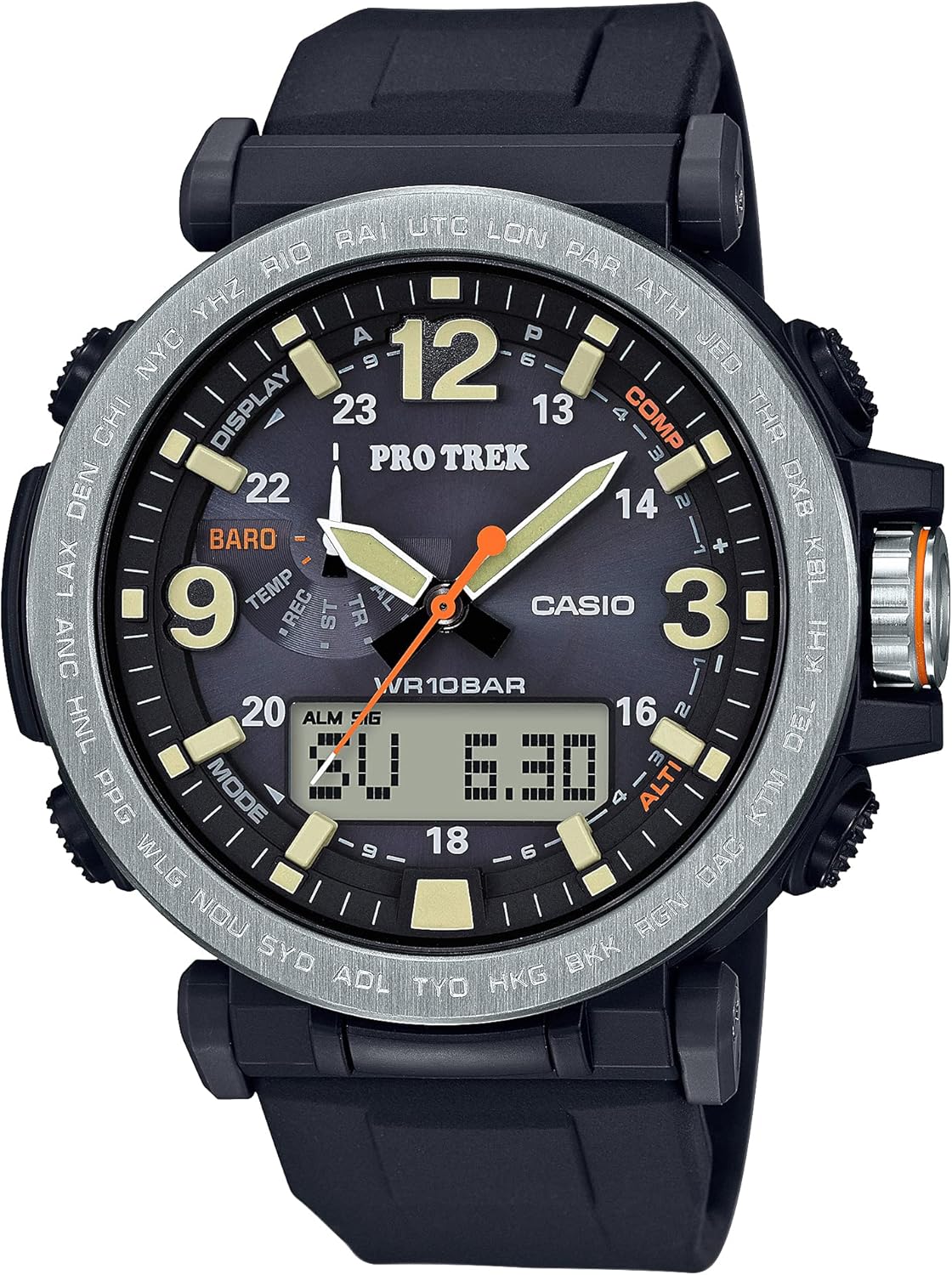 Casio Pro Trek PRG-600-1CR Tough Solar Watch with Triple Sensor, 52mm Analog-Digital Display