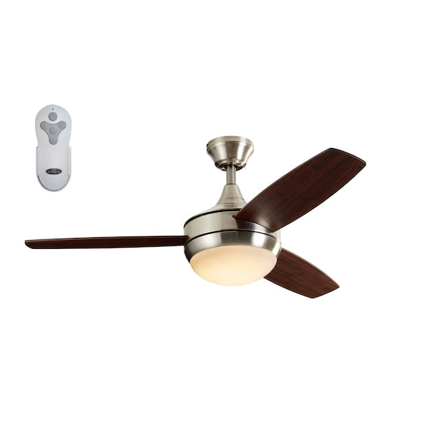 Harbor Breeze Beach Creek 44-Inch Ceiling Fan with LED Light, Brushed Nickel Finish, Remote, 3 Blades and Indoor Downrod or Flush-Mount Design