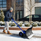 Outvita Wheeled Snow Plow Shovel with 29-Inch Wide by 18-Inch Long Blade, Adjustable Angle and Height, Padded Handle for Driveways and Pavement, Yellow