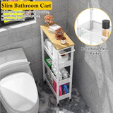 4-Tier Slim Rolling Storage Cart with Wood Top and Metal Frame, Narrow Mobile Organizer with Handle for Kitchen, Laundry Room, Bathroom or Other Tight Spaces