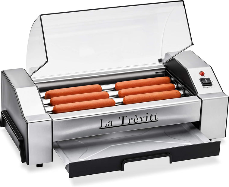 La Trevitt Commercial and Household Hot Dog Roller, 6-Capacity Sausage Grill Cooker for Family Use