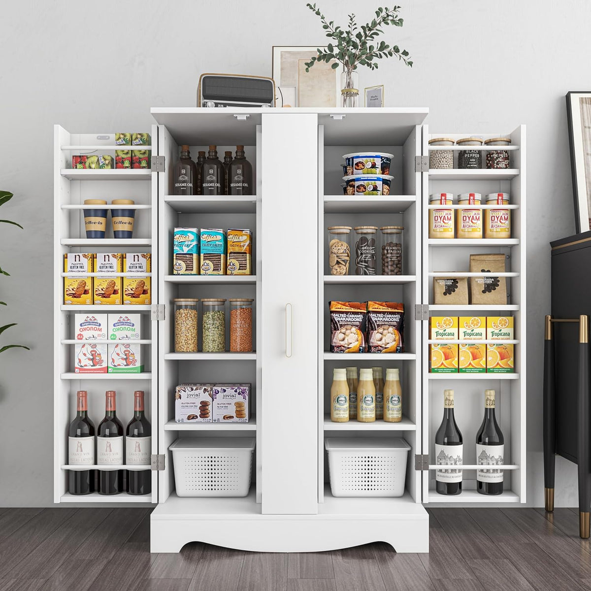 47-Inch Kitchen Pantry Cabinet with Drawer, Adjustable Shelves and White Finish for Home or Office Storage