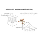 Good Directions Manchester Square Vinyl Cupola with Rooster Weathervane, 18 x 18 x 40 Inches