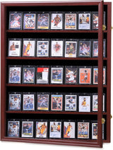 Black 35-Card Sports Trading Card Display Case with UV Protection, Clear View, Lockable Wall Cabinet and Baseball or Basketball Card Frame
