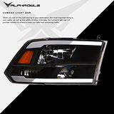 Alpha Owls 8710401 Crystal Headlights with Switchback Sequential LED Light Bar and Startup Light, Black and Amber, Fits 2009-2018 Dodge Ram 1500, 2500 and 3500 and 2019-2023 Classic Halogen Models