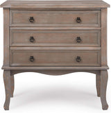 ClickDecor Thomas Antique Country-Style Dresser with 3 Drawers, Curved Legs and Black Ring Handles, Weathered Gray Wood Accent Furniture