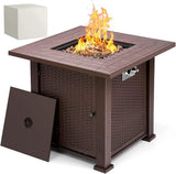 SINGLYFIRE SGFP-001C Square Propane Fire Pit Table, 28 Inch, 50,000 BTU, with Cover, Lid and 6.6 lbs Lava Rock, Brown