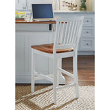 Homestyles Americana Traditional Wood Counter Stool with Antique White Finish and Oak Accents