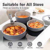 SENSARTE 17-Piece Nonstick Ceramic Cookware Set with Removable Handles, Induction Compatible Pots and Pans, Dishwasher and Oven Safe, Gray