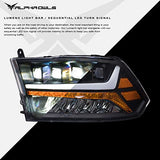 Alpha Owls 8710401 Crystal Headlights with Switchback Sequential LED Light Bar and Startup Light, Black and Amber, Fits 2009-2018 Dodge Ram 1500, 2500 and 3500 and 2019-2023 Classic Halogen Models