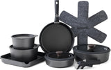 SENSARTE 17-Piece Nonstick Ceramic Cookware Set with Removable Handles, Induction Compatible Pots and Pans, Dishwasher and Oven Safe, Gray