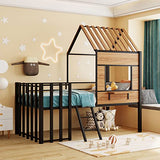 Harper & Bright Designs Twin Low Loft House Bed with Roof, Window, Guardrail and Ladder, Metal Kids Frame for Girls and Boys, White
