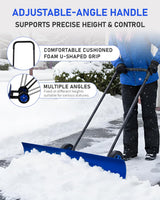 Outvita Wheeled Snow Plow Shovel with 29-Inch Wide by 18-Inch Long Blade, Adjustable Angle and Height, Padded Handle for Driveways and Pavement, Yellow