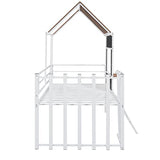 Harper & Bright Designs Twin Low Loft House Bed with Roof, Window, Guardrail and Ladder, Metal Kids Frame for Girls and Boys, White