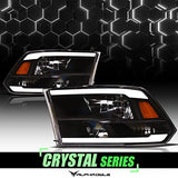 Alpha Owls 8710401 Crystal Headlights with Switchback Sequential LED Light Bar and Startup Light, Black and Amber, Fits 2009-2018 Dodge Ram 1500, 2500 and 3500 and 2019-2023 Classic Halogen Models
