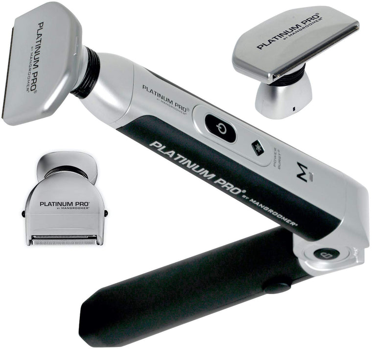 Platinum Pro by MANGROOMER Generation 8.0 Back Shaver Set with 3 Shock-Absorber Flex Heads, Power Hinge, Extreme-Reach Handle, Bonus Case, 4-Piece Set, Pack of 2