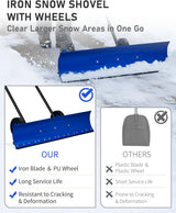 Outvita Wheeled Snow Plow Shovel with 29-Inch Wide by 18-Inch Long Blade, Adjustable Angle and Height, Padded Handle for Driveways and Pavement, Yellow