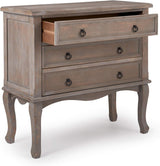 ClickDecor Thomas Antique Country-Style Dresser with 3 Drawers, Curved Legs and Black Ring Handles, Weathered Gray Wood Accent Furniture