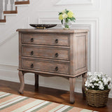 ClickDecor Thomas Antique Country-Style Dresser with 3 Drawers, Curved Legs and Black Ring Handles, Weathered Gray Wood Accent Furniture