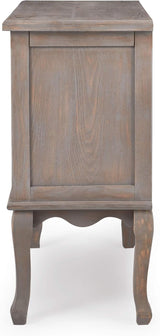 ClickDecor Thomas Antique Country-Style Dresser with 3 Drawers, Curved Legs and Black Ring Handles, Weathered Gray Wood Accent Furniture