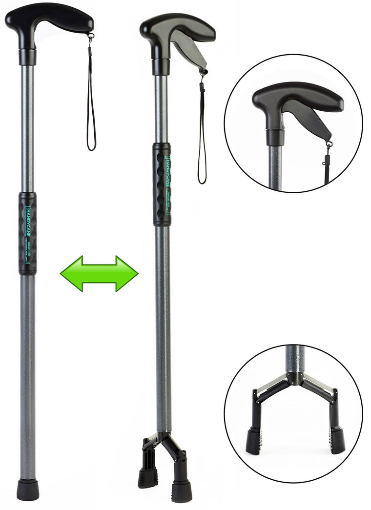Handy Cane Medium All-in-One Walking Aid with Built-In Reacher Grabber