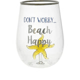 Beach Happy Starfish Stemless Wine Glass, 19 oz with 3-D Figurine