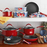 The Pioneer Woman Frontier Speckle 25-Piece Cookware Combo with Nonstick and Cast-Iron Pieces