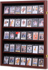 Black 35-Card Sports Trading Card Display Case with UV Protection, Clear View, Lockable Wall Cabinet and Baseball or Basketball Card Frame