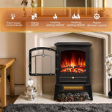 Electric Fireplace Stove Heater with 3D Realistic Flame Effects, Thermostat Control and Overheating Safety, 15 Cathedral Design