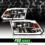 Alpha Owls 8710401 Crystal Headlights with Switchback Sequential LED Light Bar and Startup Light, Black and Amber, Fits 2009-2018 Dodge Ram 1500, 2500 and 3500 and 2019-2023 Classic Halogen Models