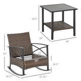 Outsunny 3-Piece Wicker Bistro Set with Rocking Chairs and Cushions, Dark Blue