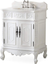 Ellenton 30.75-Inch Antique-Style Bathroom Vanity and Mirror Set, White, HF-080W-AW-BS-MIR