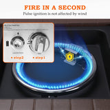 SINGLYFIRE SGFP-001C Square Propane Fire Pit Table, 28 Inch, 50,000 BTU, with Cover, Lid and 6.6 lbs Lava Rock, Brown
