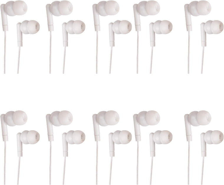 JustJamz Pearl Basic White Disposable 3.5mm Earphones for Kids and Adults, Two 50-Packs