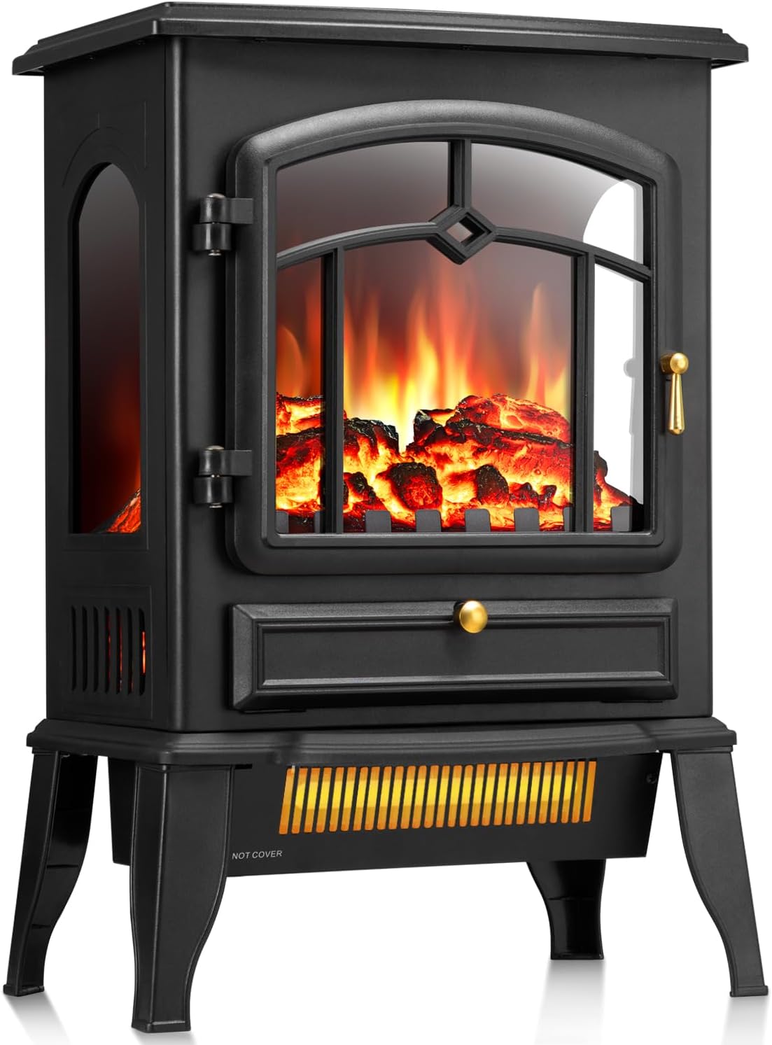 Electric Fireplace Stove Heater with 3D Realistic Flame Effects, Thermostat Control and Overheating Safety, 15 Cathedral Design