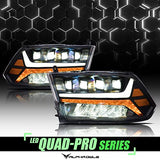 Alpha Owls 8710401 Crystal Headlights with Switchback Sequential LED Light Bar and Startup Light, Black and Amber, Fits 2009-2018 Dodge Ram 1500, 2500 and 3500 and 2019-2023 Classic Halogen Models