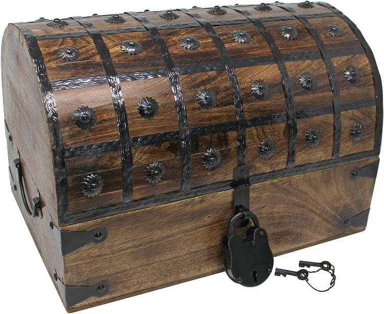 Pack of 2 Nautical Cove X-Large Pirate Treasure Chests, 16 x 11 x 10.5, with Iron Lock and Skeleton Key
