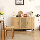 45in Sideboard Buffet Cabinet with Rattan Mesh Doors, Melamine Storage, Carbon Steel, and Engineered Wood Frame for Dining or Bedroom