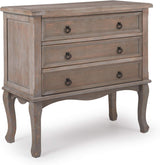 ClickDecor Thomas Antique Country-Style Dresser with 3 Drawers, Curved Legs and Black Ring Handles, Weathered Gray Wood Accent Furniture