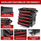 Rolling Metal Tool Chest with 5 Lockable Drawers, Mobile Garage Storage Cabinet on Wheels for Workshop, Warehouse or Repair Shop
