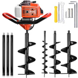 72CC Gas-Powered Post Hole Auger with 3KW 2-Stroke Engine, 4-, 8-, and 12-Inch Drill Bits, and 3 Extension Rods for Farm and Garden Planting