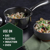 HexClad 1 Quart Hybrid Saucepan with Glass Lid, Nonstick Interior, Dishwasher & Oven Safe for Sauces, Soups, Stocks and Grains