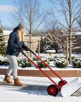 Outvita Wheeled Snow Plow Shovel with 29-Inch Wide by 18-Inch Long Blade, Adjustable Angle and Height, Padded Handle for Driveways and Pavement, Yellow