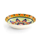 Elama 16-Piece Round Stoneware Dinnerware Set with Multicolored Mandala Pattern, Green