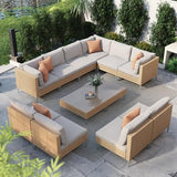 Grand patio 7-Piece Boho Wicker Conversation Set in Cream, Featuring a Sectional Sofa, Water-Resistant Thick Cushions, and Coffee Table