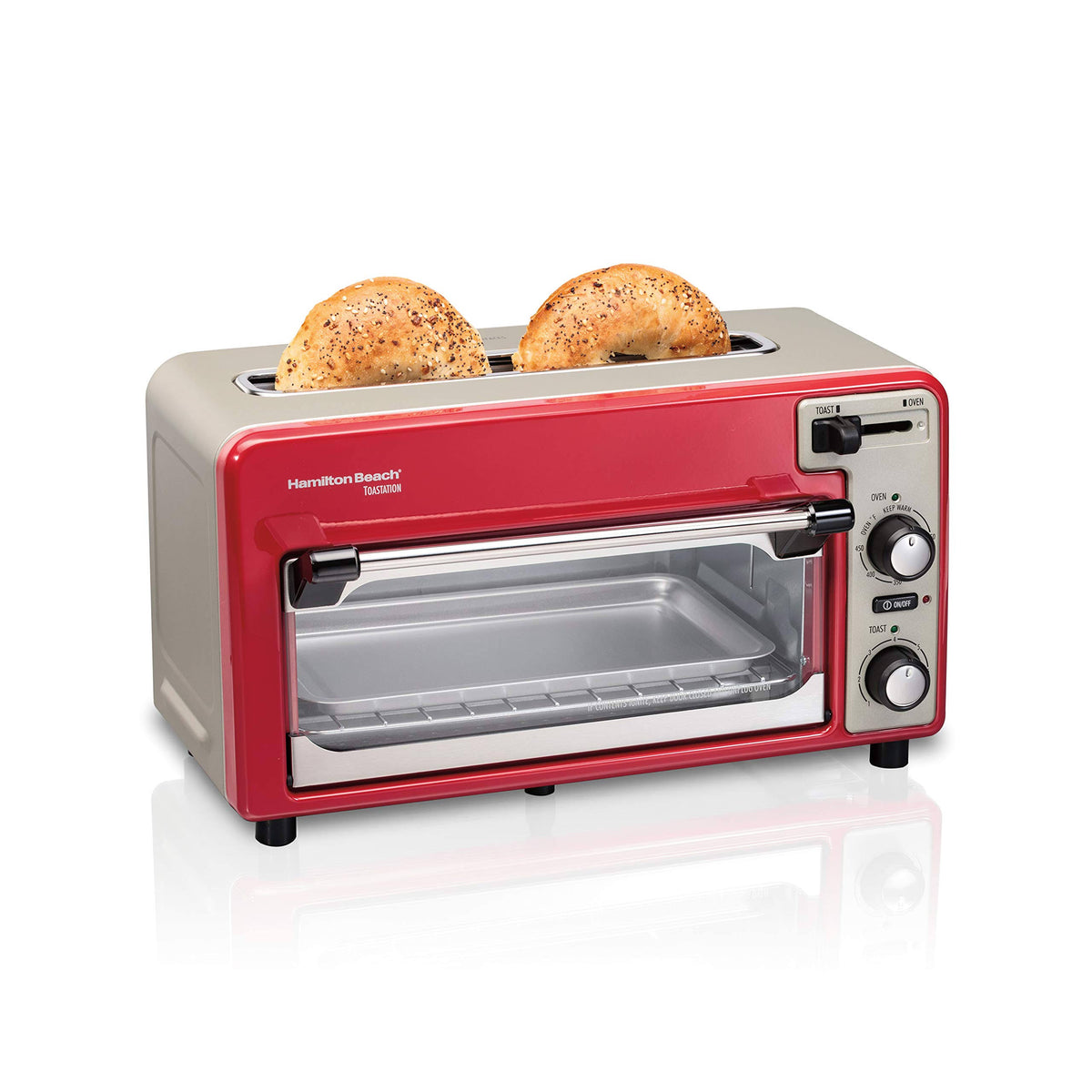 Red Hamilton Beach Toastation 22724, Combining a 2-Slice Toaster with Toaster Oven