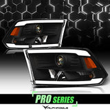 Alpha Owls 8710401 Crystal Headlights with Switchback Sequential LED Light Bar and Startup Light, Black and Amber, Fits 2009-2018 Dodge Ram 1500, 2500 and 3500 and 2019-2023 Classic Halogen Models